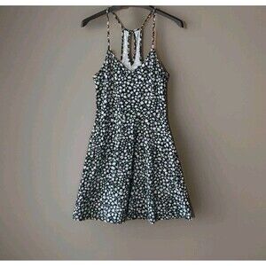So Junior Women Small Black White Floral Spaghetti Strap Sundress Keyhole Back